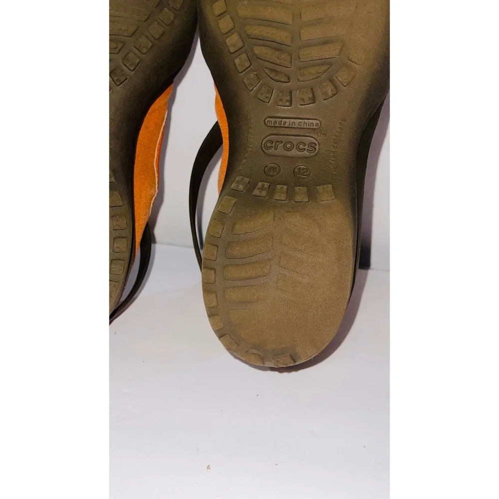 Crocs Womens Adrina Mary Jane Size 12 Orange Brown Canvas Comfort Clog